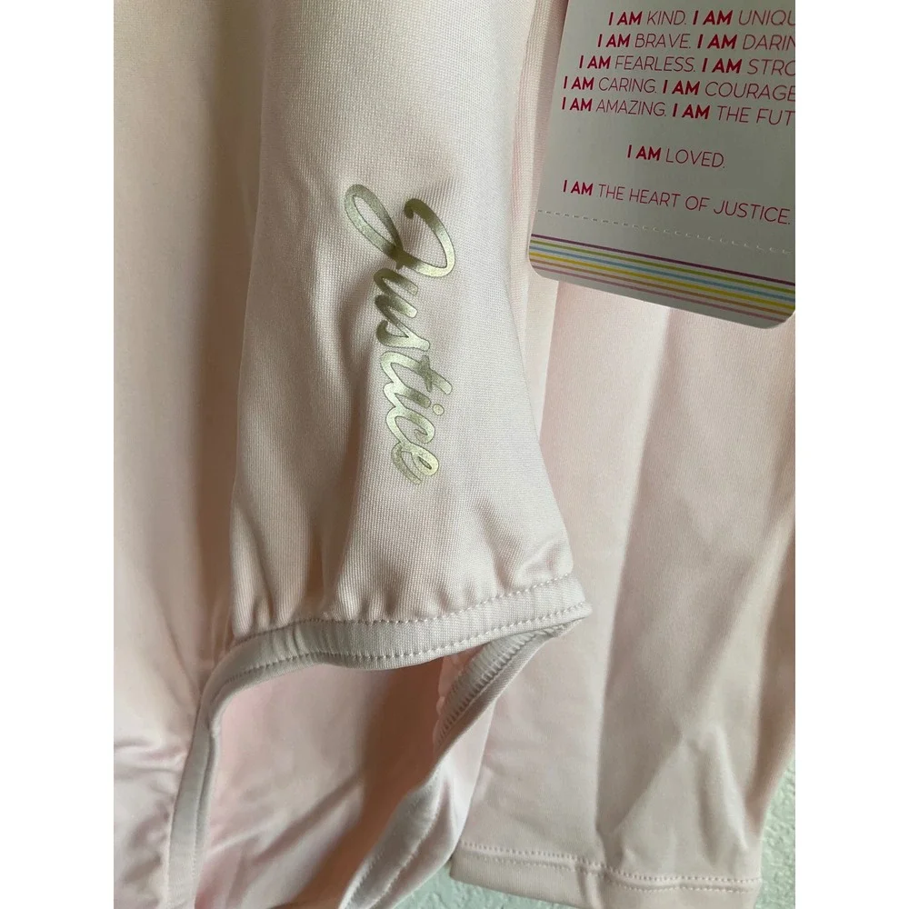 Justice Girls Pink Long Sleeve Leotard with Scrunchie Mesh Keyhole Back XL 16/18